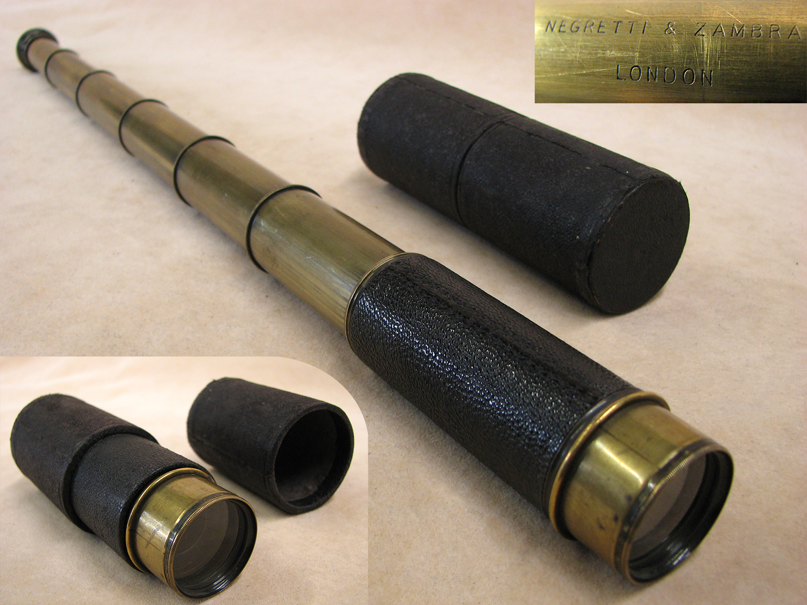 Negretti & Zambra early 20th century 6 draw pocket telescope in case